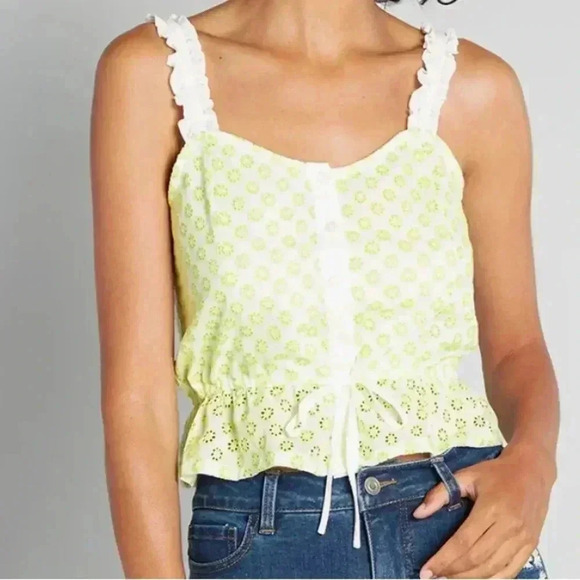 ModCloth Darling for the Prairie Peplum Tank Top White/Green XL Cottagecore - Picture 1 of 3